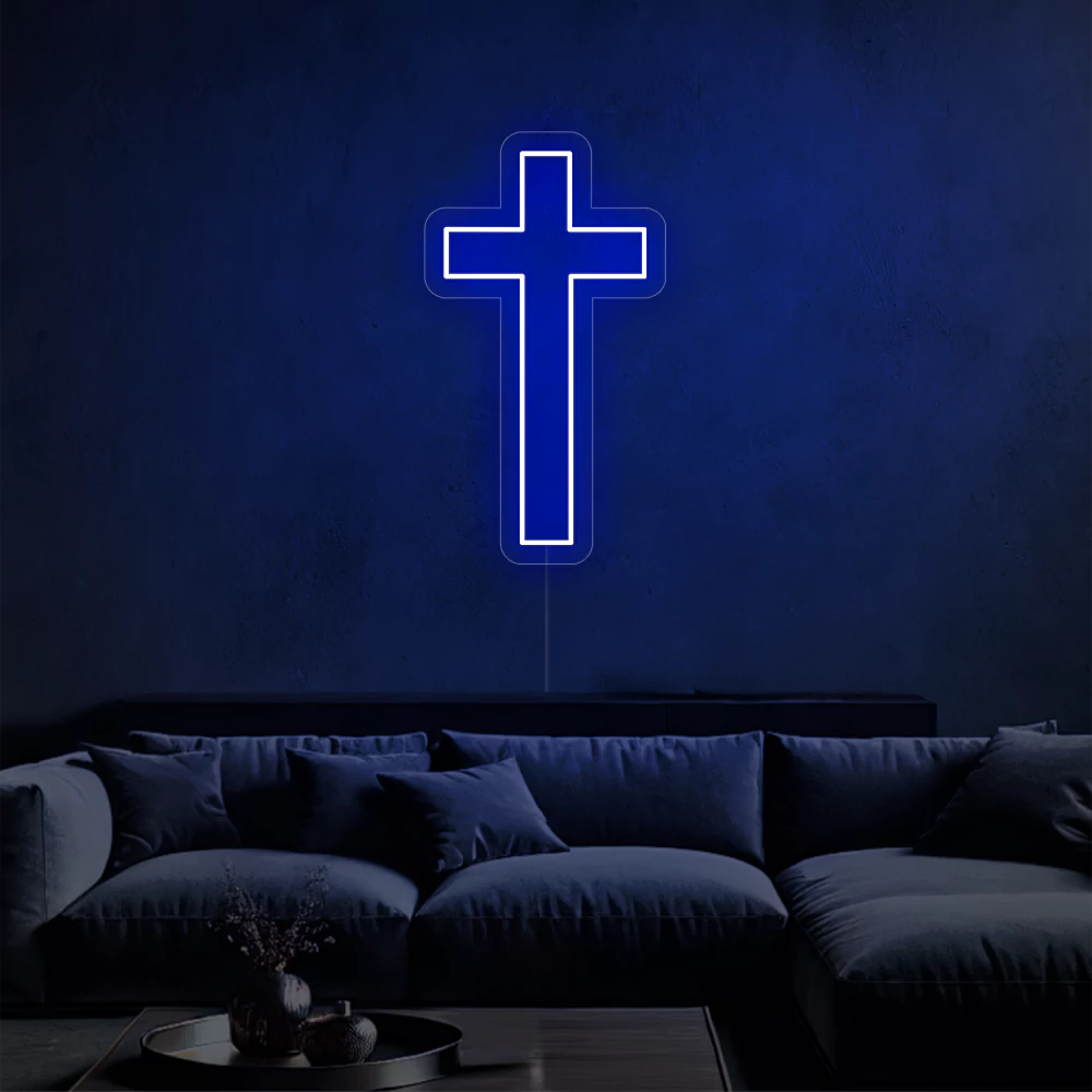 neon-Croix_religieuse-blue