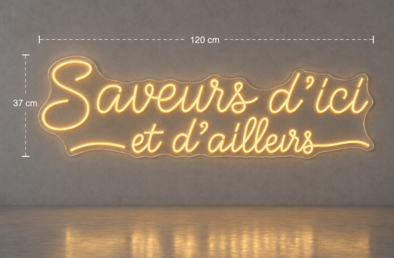 Néon personnalisé SAVEURS D'ICI ET D'AILLEURS 120cm IP67