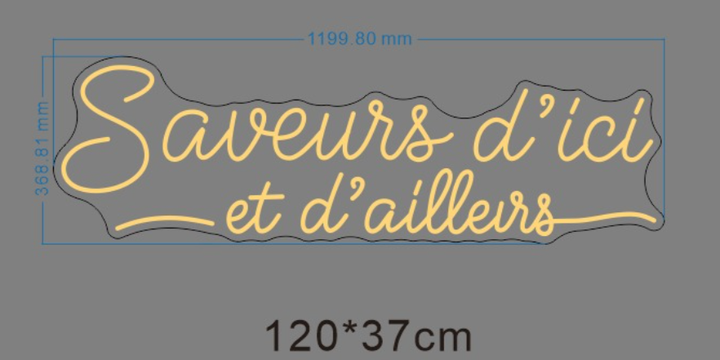 Néon personnalisé SAVEURS D'ICI ET D'AILLEURS 120cm IP67