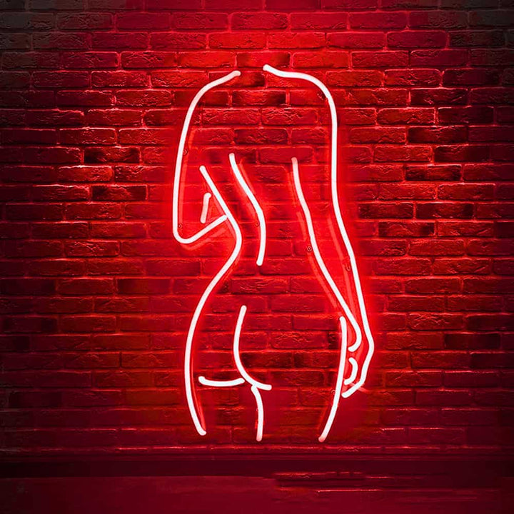 néon mural  corps femme en rouge