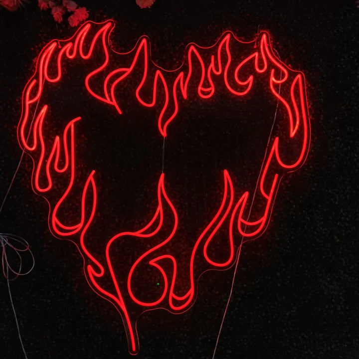 néon déco coeur rouge flamme