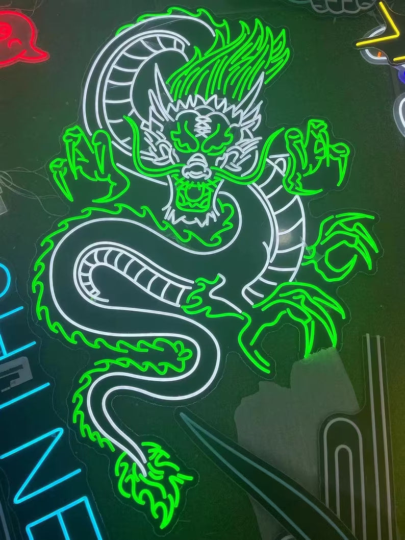 neon mural dragon vert