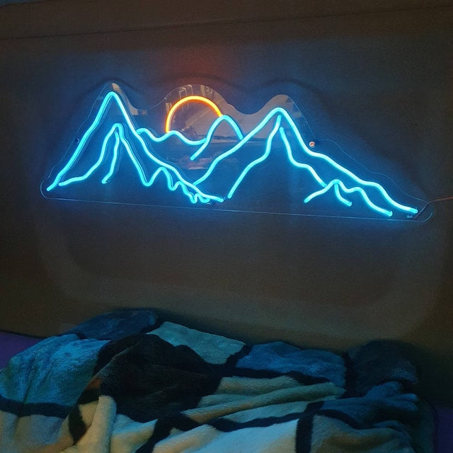 Montagne et coucher de soleil lumières au Néon Led, pour décor mural  chambre à coucher salon décoration d'hôtel cadeau (Bleu glace et rouge)