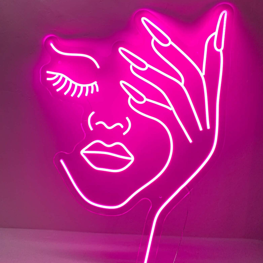 néon mural visage femme rose